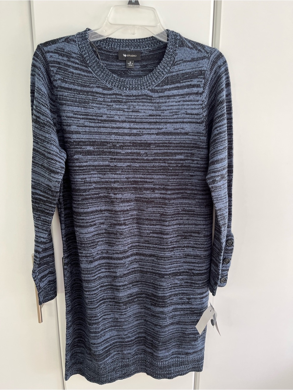 AB Studio Blue and Black Marled Knit Sweater Dress